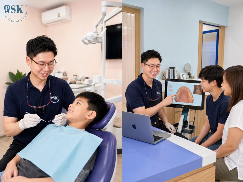 หมอไกด์ ทันตแพทย์พงศกร อภิญสถานนท์ ให้คำปรึกษาและวางแผนจัดฟันใส Invisalign ด้วยเครื่องสแกนฟัน 3D iTero แก่คนไข้ ที่ คลินิกทันตกรรมพีเอสเค PSK Dental Center